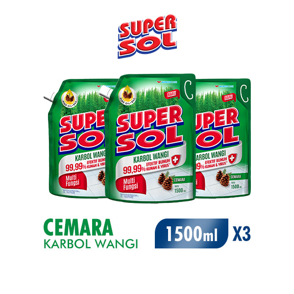 Supersol Pembersih Lantai Karbol Cemara Pine Pouch 1500 ml x3