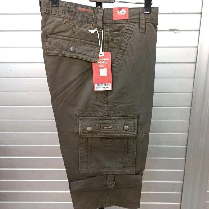 Berkualitas CARDINAL Katun Celana Cargo 7/8 Dibawah Lutut EBW166 Kantong Nyaman Pria Fit Panjang