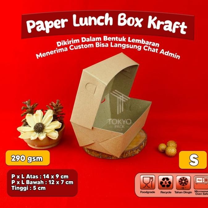 Paper Lunch Box S Bahan Kraft/Lunch Box Paper S Coklat (Per Pack) Asli