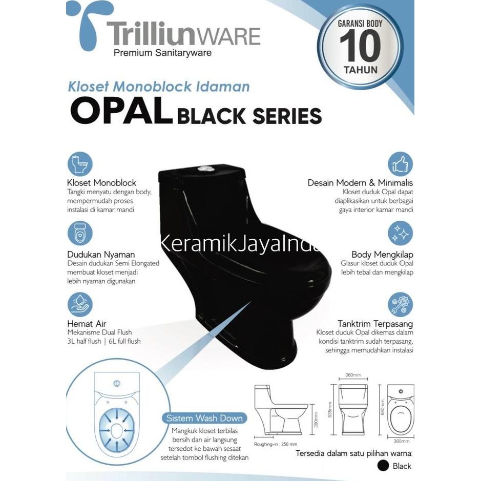 TERBARU - TRILLIUN WARE TRILIUN OPAL BLACK GLOSSY KLOSET DUDUK HITAM