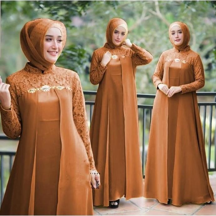 GAMIS BRUKAT LAPIS FURING UKURAN S - XXL BAJU PESTA WANITA MUSLIM