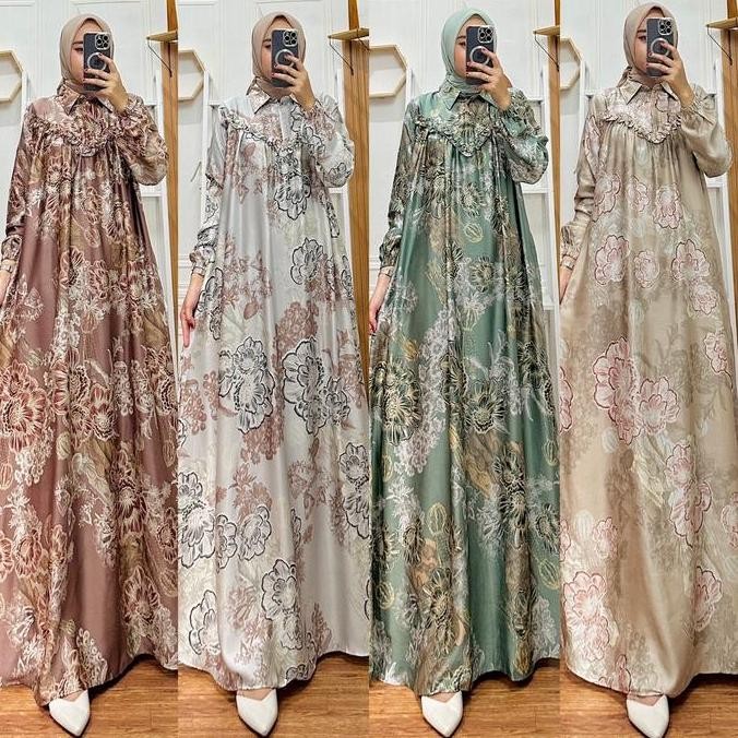 SANTORINI DRESS |Gamis Lebaran Bahan Santorini Silk Premium/Gamis Semi sutra Silk/ Formal Gamis Musl
