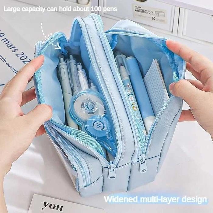 

Toddi Tempat Pensil Besar Multi Layer Pencil Case Compact Organizer Pouch Stationary - Zh21