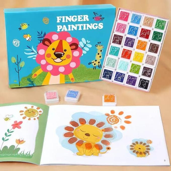 

baru !!! 24 Warna + 90 Page Finger Paint Art Box Set Prakarya Seni Mewarnai Dengan Jari Tangan