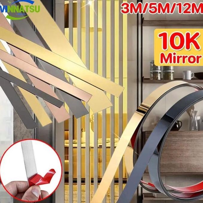 ready [Vinnatsu] [2CM] List Plat Strip Mirror Gold Gold List Wallpaper Dinding Plat Strip Mirror Gol