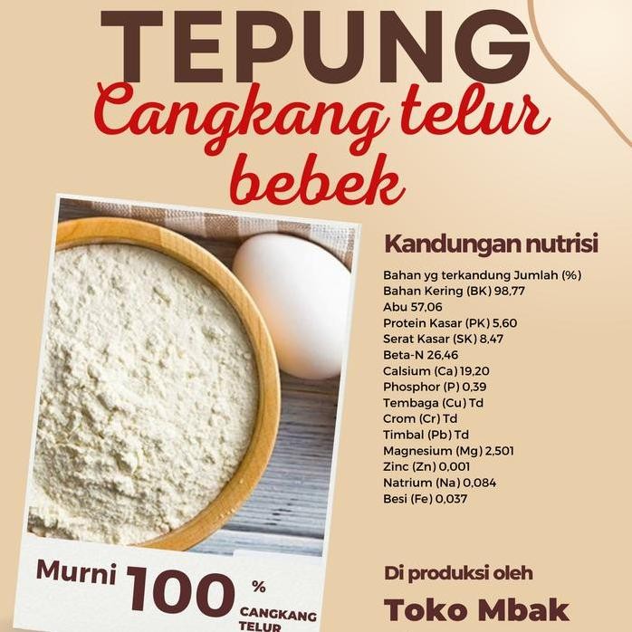 

Terlaris Tepung Cangkang Telur Bebek 500G