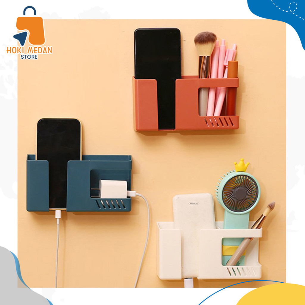 K 27 Rak Holder Remote Tv Ac Smartphone Rak Tempel Dinding Penyimpanan Multifungsi / Tempat Remote D