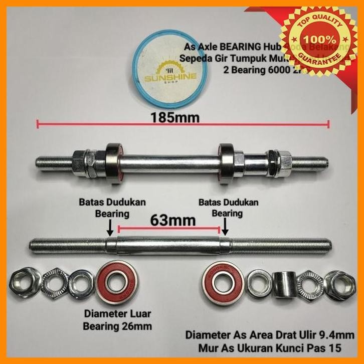 [LSS] AS AXLE HUB RODA BELAKANG SEPEDA MTB GIR MULTI SPEED PLUS BEARING 6000