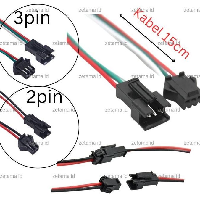 Soket Jst Tusuk Jack DC 2pin 3pin Soket Lampu Led DC Male Female Kabel