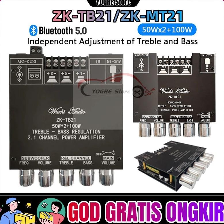 ORIGINAL Audio Stereo Bass Power Amplifier Board ZK-TB21 TPA3116D2 Bluetooth 5.0 50Wx2+100W Amplifie