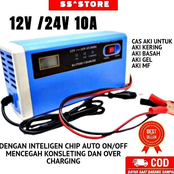 Charger Aki Mobil Motor 12 Volt 24 Volt 10A Cas Aki Canggih Otomatis