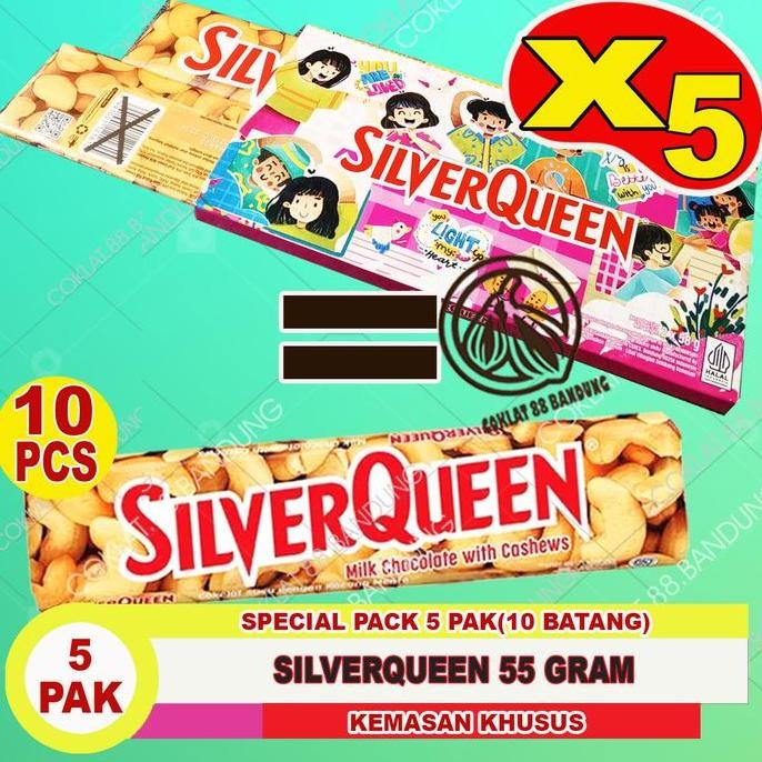 

SILVERQUEEN 1 BOX 10 PCS X 55GR ex 58gr Cokelat, COKLAT SILVER QUEEN 58 GR ISI 10 CHOCOLATE Snack Food