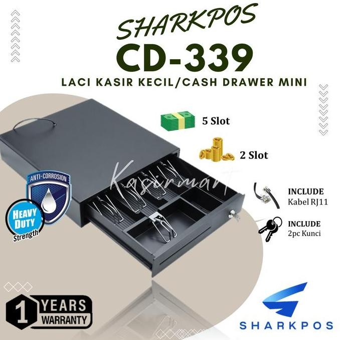 

CASH DRAWER SHARKPOS CD339 BOX LACI UANG KASIR MINI CD-339 RJ11 5K2C 37X33 CD 339 BUKA OTOMATIS