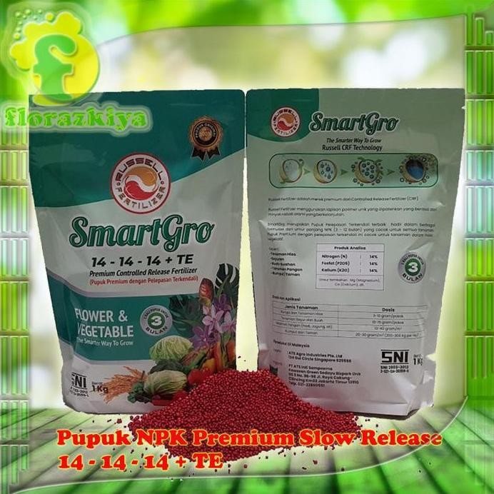 

Terlaris Pupuk Npk Premium Slow Release Smartgro 14-14-14 +Te Original 1Kg