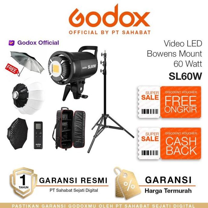 Godox Sl60W Video Led Bowens Mount / Godox Sl 60W / Godox Sl60 W New Stok