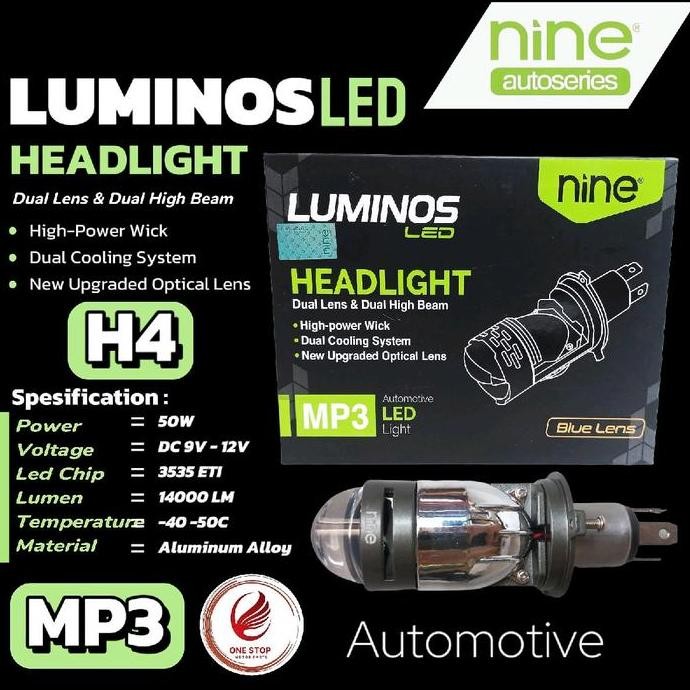 LAMPU LED MINI PROJECTOR ASLI LUMINOS LED H4 MP3 MINI HEAD LIGHT ORI NINE