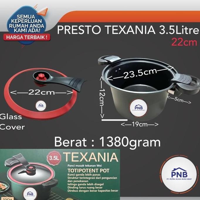 Miliki Panci Presto Texania Teflon Pressure Cooker Pot Totipotent 3,5 Liter