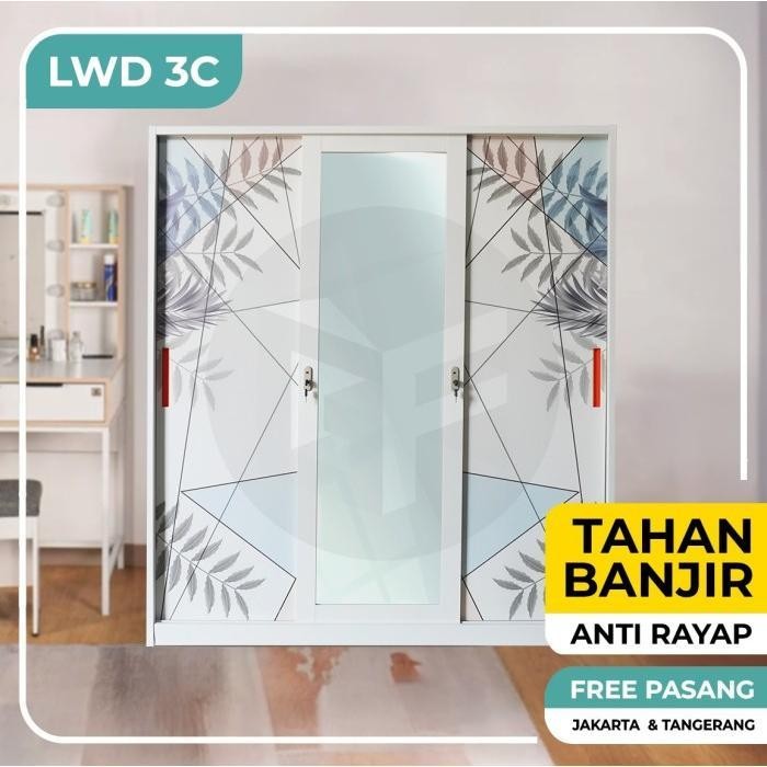 Lemari Pakaian Besi 3 Pintu Lemari Besi Lemari Sliding  Lemari Kaca Lemari Baju Metal Lwd