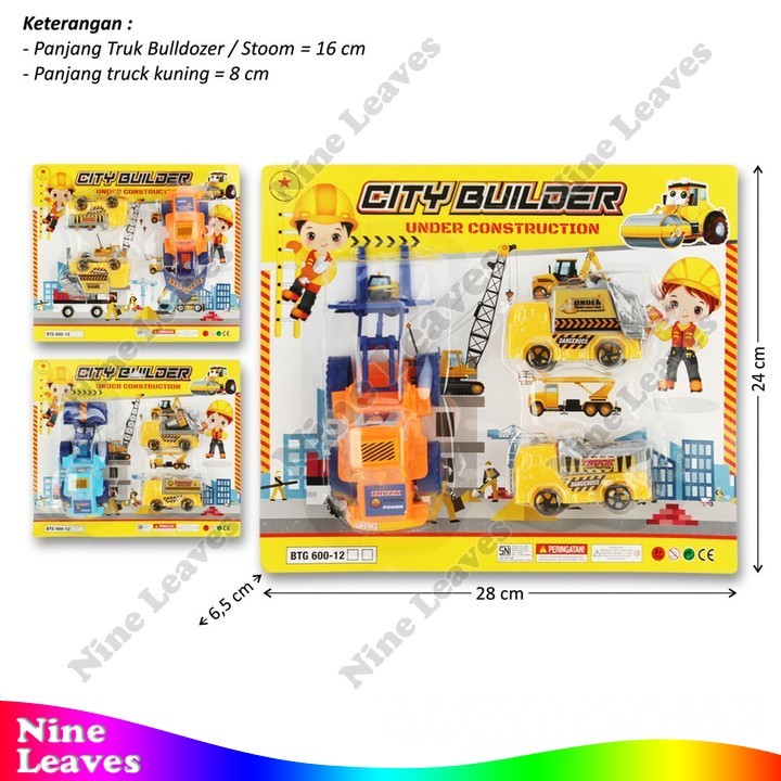 Mainan Anak Truk Bulldozer / Stoom Set 2 Pcs Pullback Mainan Kendaraan Konstruksi