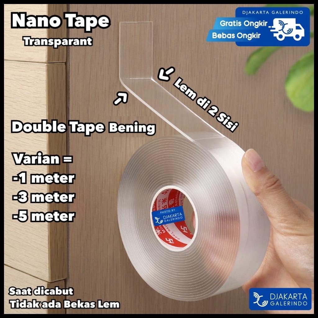 

DOUBLE TAPE NANO BENING 2 SISI TRANSPARANT SANGAT KUAT TANPA BEKAS 3 METER 5 METER