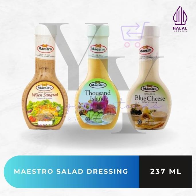 

Ready Maestro WIjen Sangrai / Roasted Sesame / Blue Cheese / Thousand Island Salad Dressing Botol 237 ml