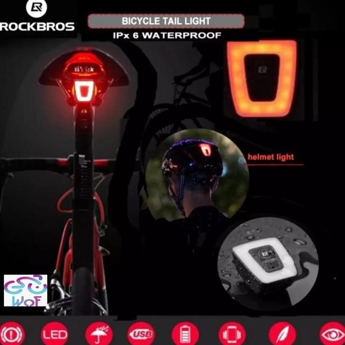 Rockbros Tt 30 Wd Lampu Belakang Hel Sepeda Bicycle Bike Helmet Rear Light Lamp Anti Air - Tt30-Wd