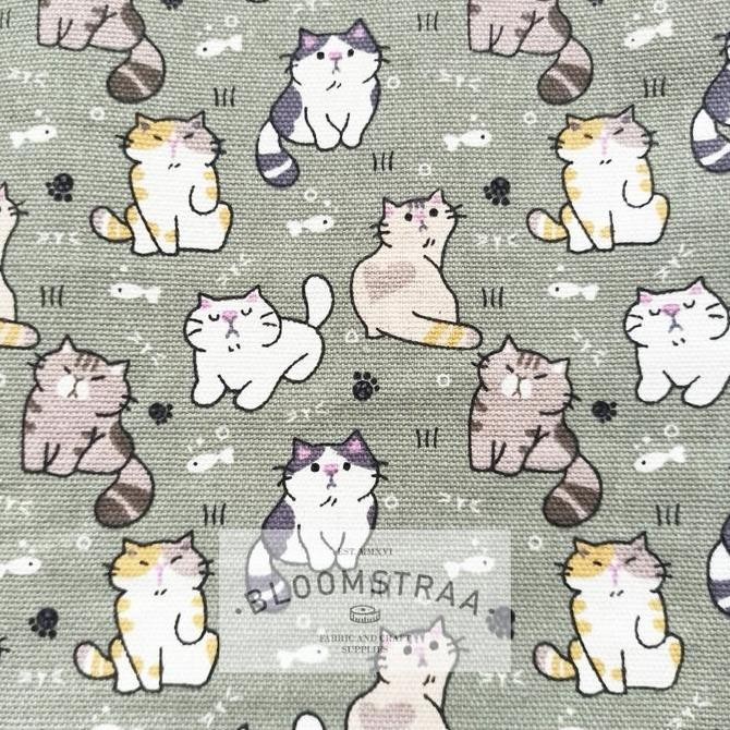 Kain Kanvas Kucing Tabby bahan canvas meteran motif Tabby Cat fabric