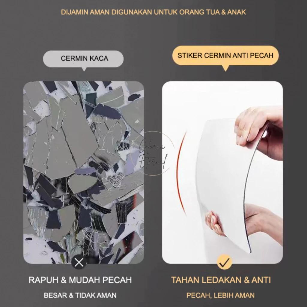 3D Stiker Cermin Stiker Dinding Kaca Akrilik Sudah Dengan Perekat Wallpaper Mirror Kamar Mandi