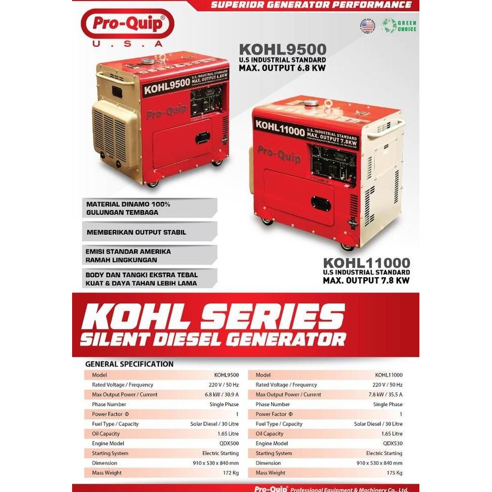 Genset Proquip Silent Diesel 7000 Watt Kohl 9500
