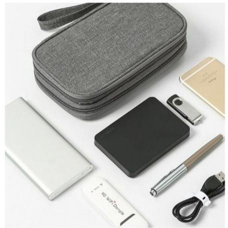 Ready Mm Tas Gadget Double Layer Tas Travel 2 Zipper Organizer Gadget Ukuran Besar Tas Handphone
