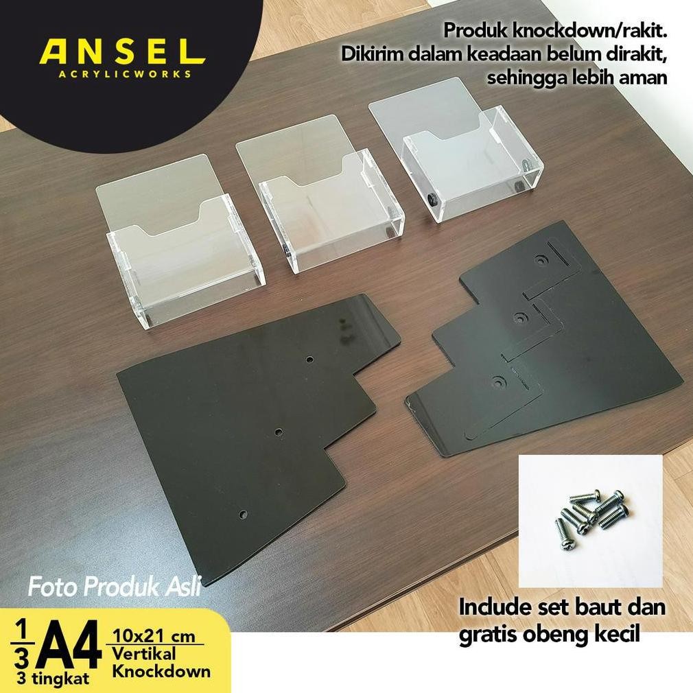 

ANSEL Tempat Brosur Akrilik /Acrylic Flyer Holder - 1/3 A4 -Tipe C 3 Susun