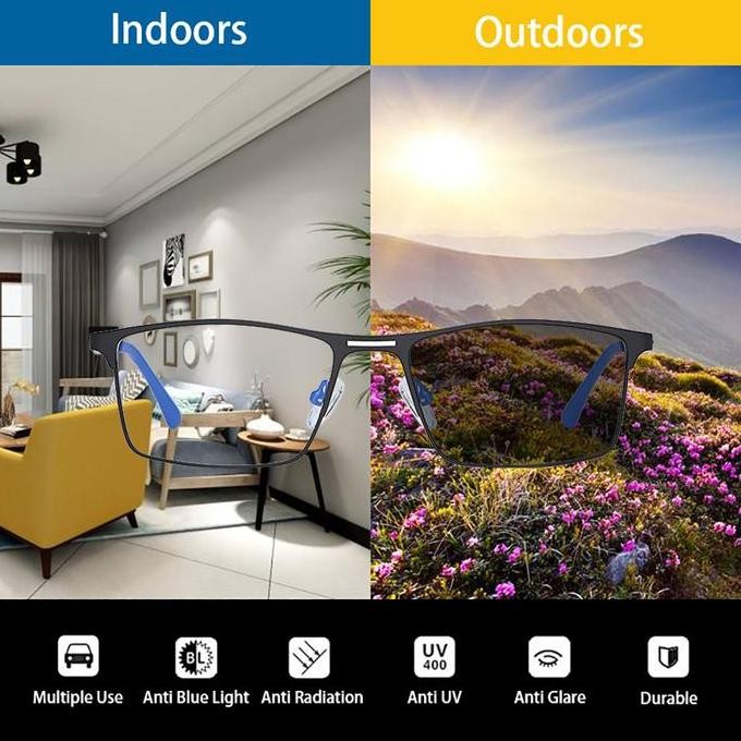 Sale Frame Kacamata Photocromic Pria Cowok Wanita Potocromic Fotocromic Keren Besi Kotak Binis Gaya 