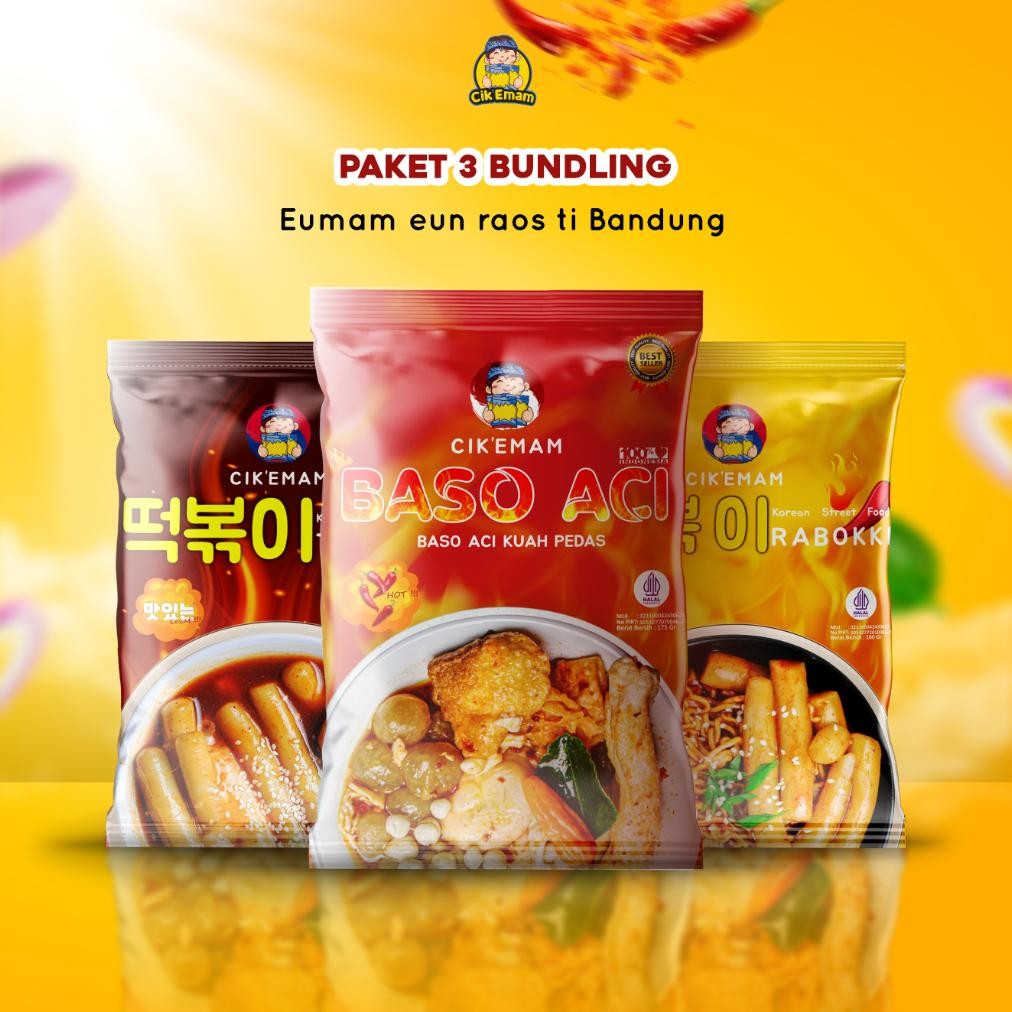

CikEmam Paket Bundling 3 - Rabokki Topokki Baso Aci - BasoAci Cuankie Boci Rendang -Halal Cikemam