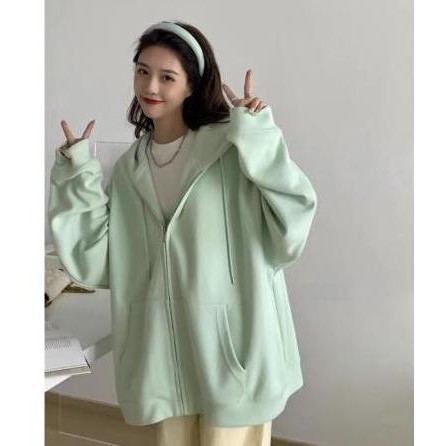 Zip Hoodie Polos Hijau Mint Green Bigsize Oversize Jacket Resleting Promo