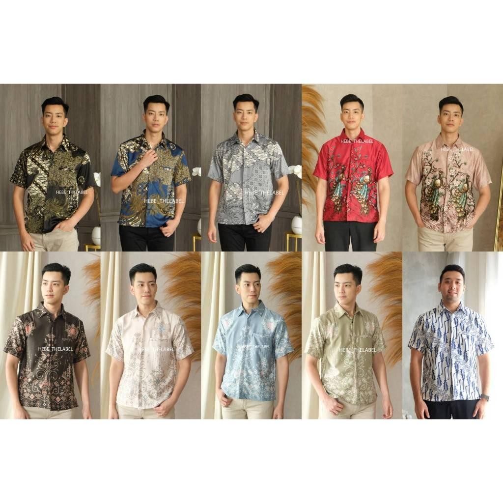 Kemeja Men Short Batik - Bahan Silk Satin Pakaian Pria