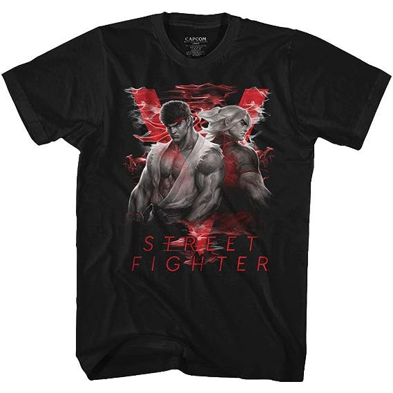 Kaos Street Fighter Video Martial Arts Arcade Game Smoky Back to Back Pose T-Shirt Baju Unisex Vinta