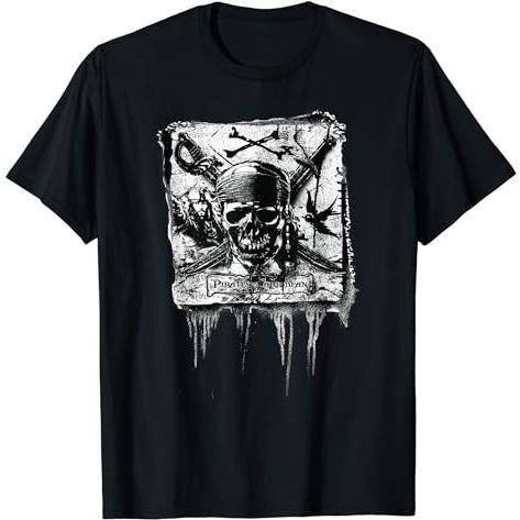 BAJU KAOS Disney Pirates of the Caribbean Jack Sparrow Skull Banner T-Shirt