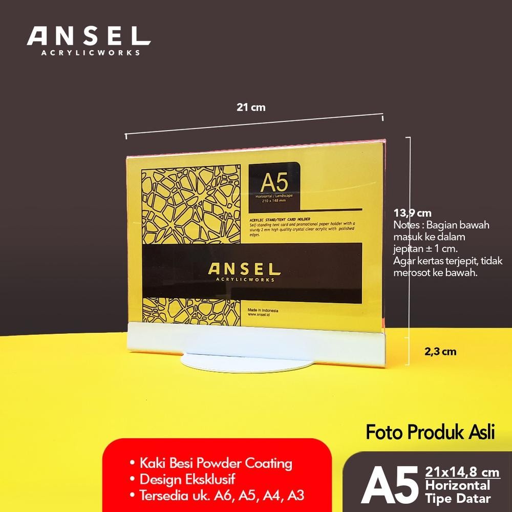 

Ready Ansel Nore - Tent Card Akrilik Besi / Datar A5 Horizontal 21X14,8 Cm [Stand Akrilik Acrylic, Display Menu, Brosur, Tent Holder, Nomor Meja Dll]