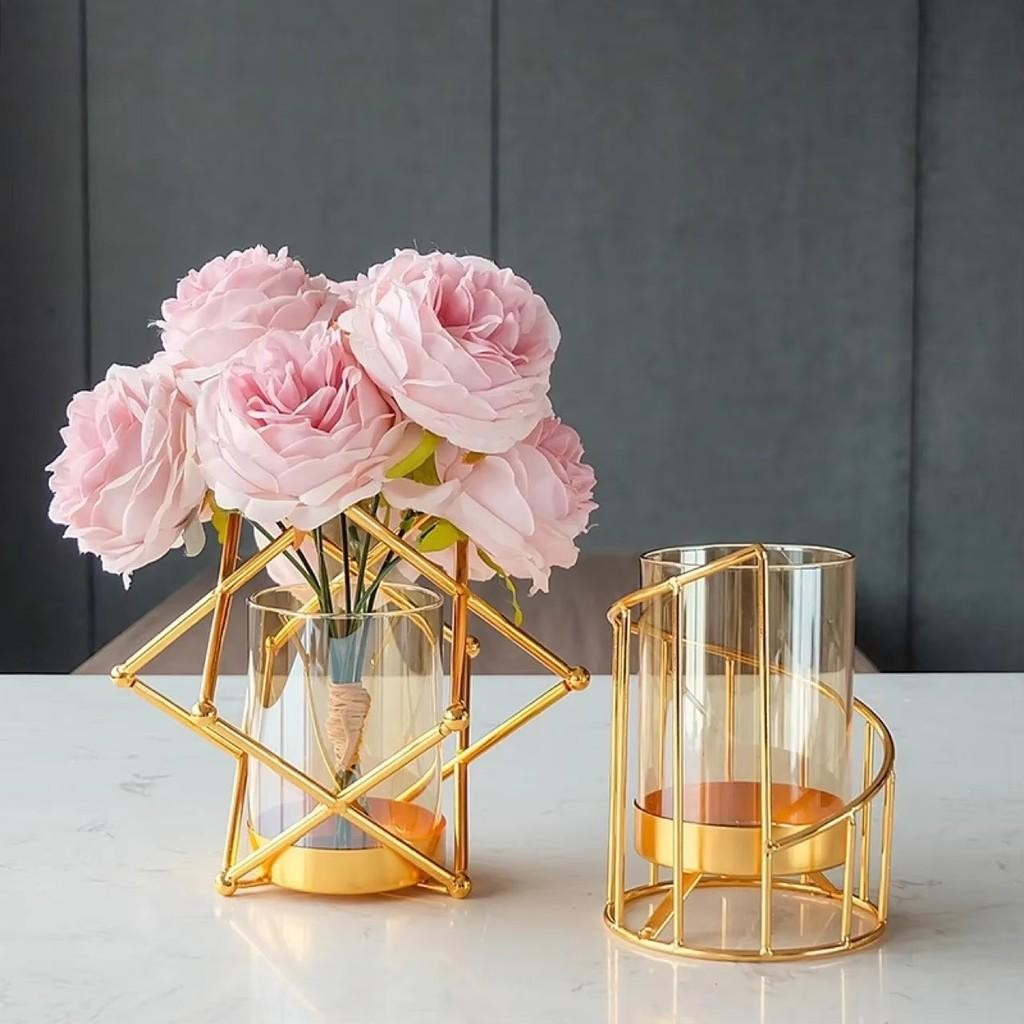 SutangVas Kaca Mewah Dekorasi Meja Vas Besar Kaca Hidroponik Emas Dekorasi Vas Bunga Ornamen Ruang T