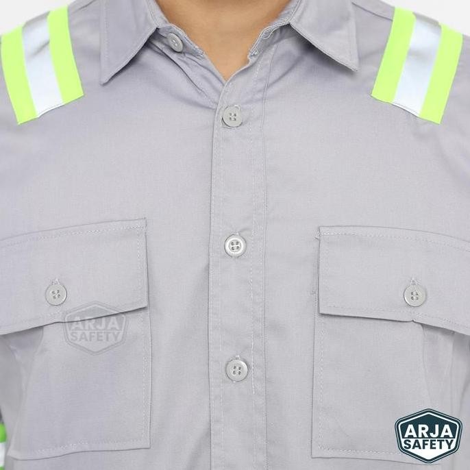 FREE LOGO SAFETY & BENDERA Kemeja Safety Lengan Pendek, Baju Proyek