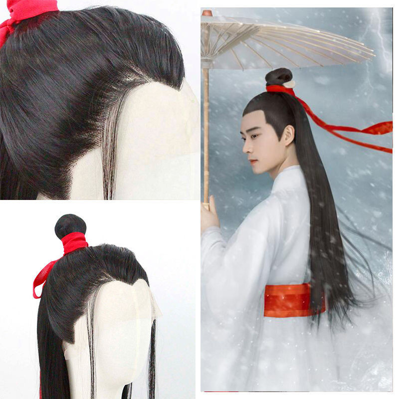 Set Wig Poni Pria Gaya Kuno Hanfu Baru