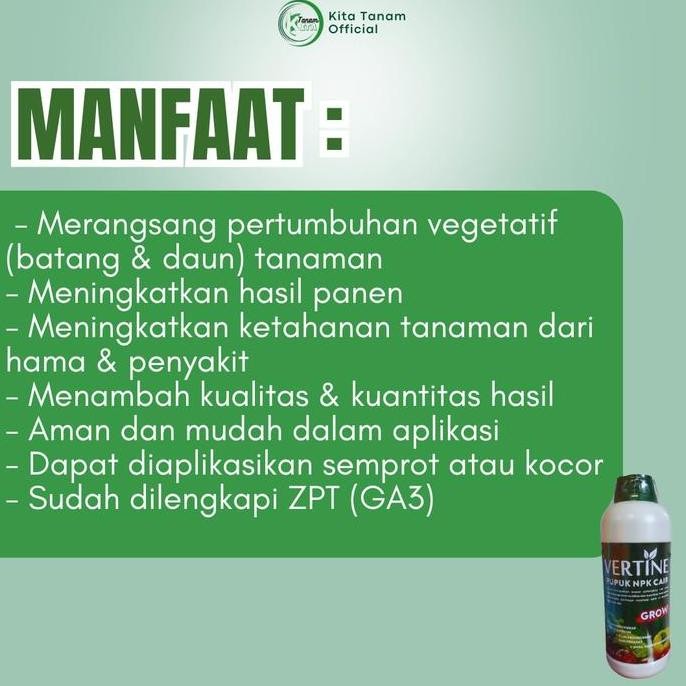

Terlaris Pupuk Npk Cair 1 Liter, Vertine Grow Pupuk Pelebat Buah & Sayur