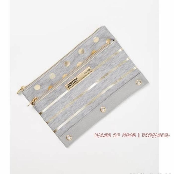 

Justice Grey Foil Stripe And Dot Pencil Case Original - Tempat Pensil