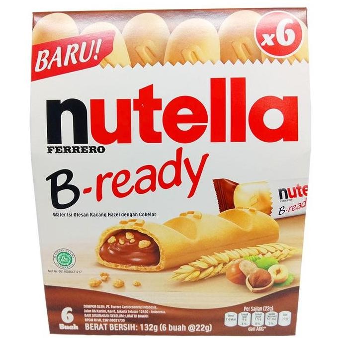 

Produk Baru!! Nutella Ferrero B Ready 1 Pak Isi 6 Pcs X 22 gr, Wafer Coklat Isi Selai Nutela