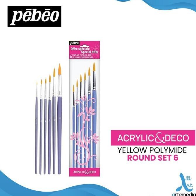 

Kuas Lukis Pebeo Yellow Polyamide Acrylic And Deco Brush Set Original