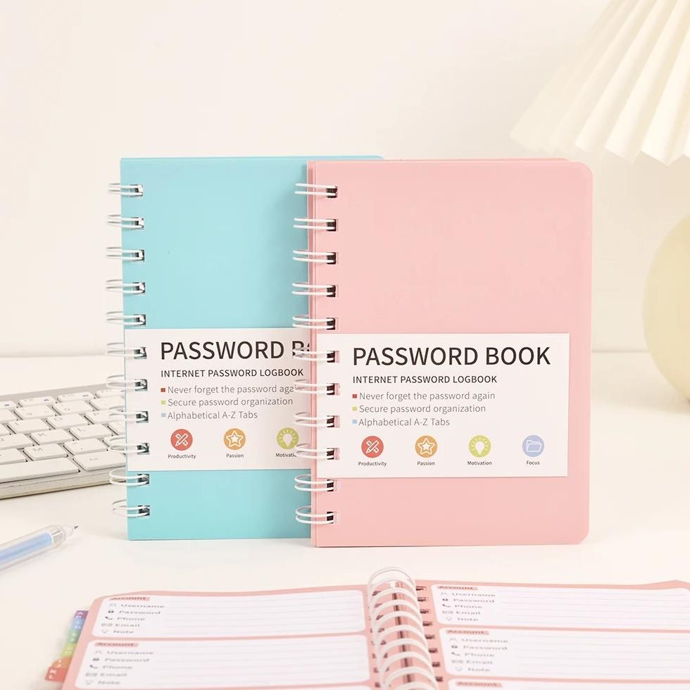 

65 Sheets Simple Pvc Hardcover Coil Password Book Advanced Address Password Manager With Label Stickers For Home School Office