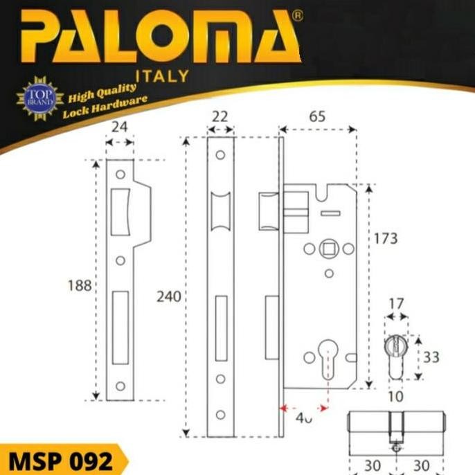 KUNCI SET PALOMA LRP 402 HANDLE MORTISE CYLINDER LOCK GAGANG PINTU