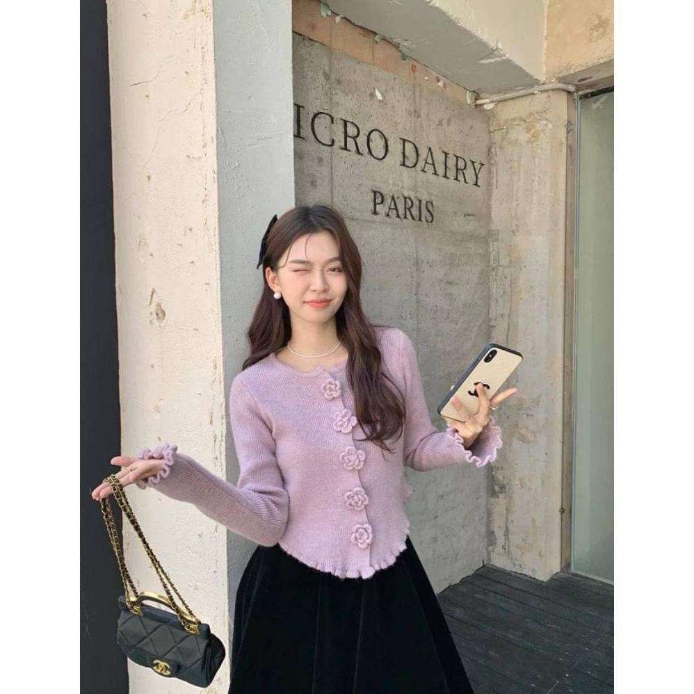 Murah Meriah Er-56 Gloryshop88 Atasan Mawar Roses / Blouse Lengan Panjang Renda Bunga Mawar Lucu / B