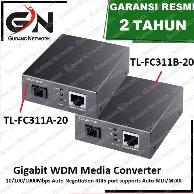 TERMURAH - TP-Link TL-FC311A-20 + FC311B-20 Gigabit WDM Media Converter