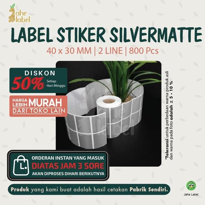

new label stiker bare silvermatte , silver pet mate, 40x30 mm